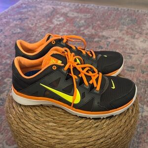 Nike Black and Orange Sneakers with Yellow Swoosh